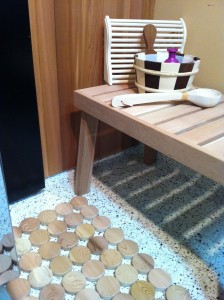 Sauna accessories on a bench