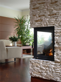 Corner gas fireplace