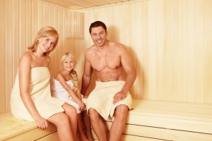 Family in sauna