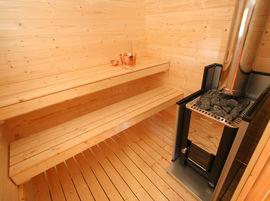 Sauna with wood burning stove