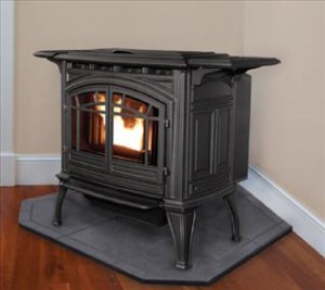 Enviro M55 stove on hearth pad in corner