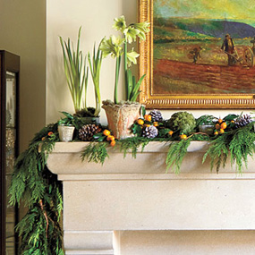 Decorated fireplace mantle