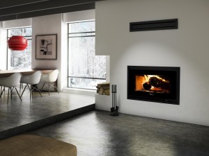 wood burning zero clearance fireplace in modern home