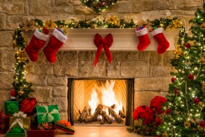 Christmas fireplace with stockings