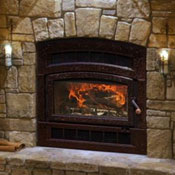 Wood fireplace insert in masonry