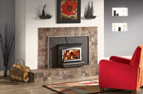 Wood fireplace insert in living room