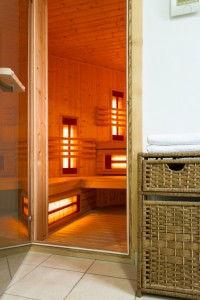 view through sauna door into steam room