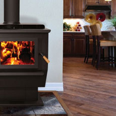 Freestanding wood stove in home