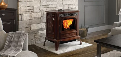 Harman XXV in Majolica Brown on stone hearth pad