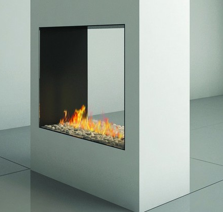 Ortal 75x65: Tall white see-through fireplace
